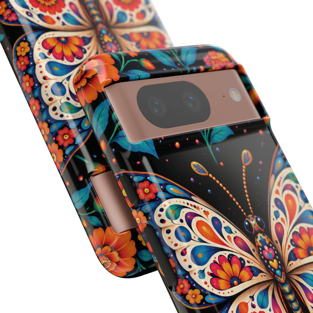 Vibrant Orange and Turquoise Calavera Butterfly Phone Case - Multicolor Phone Case