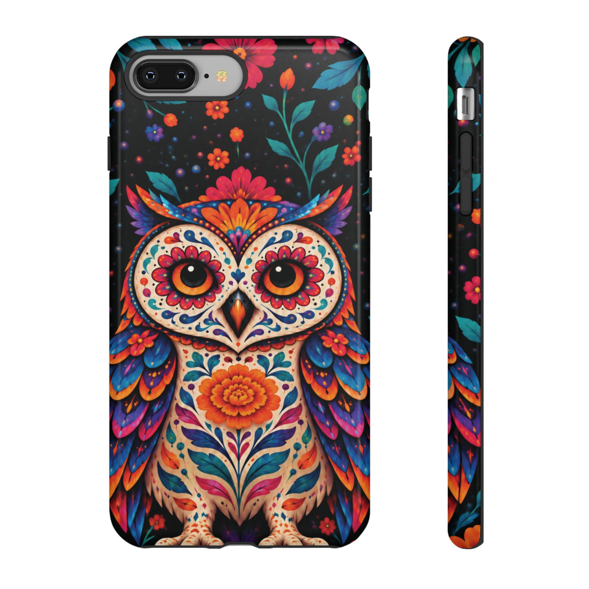 Vibrant Orange and Turquoise Calavera Owl Phone Case - Multicolor Phone Case - iPhone 8 Plus / Glossy