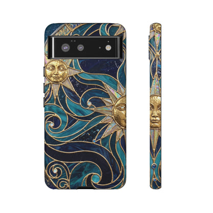 Elegant Teal & Gold Celestial Suns Phone Case