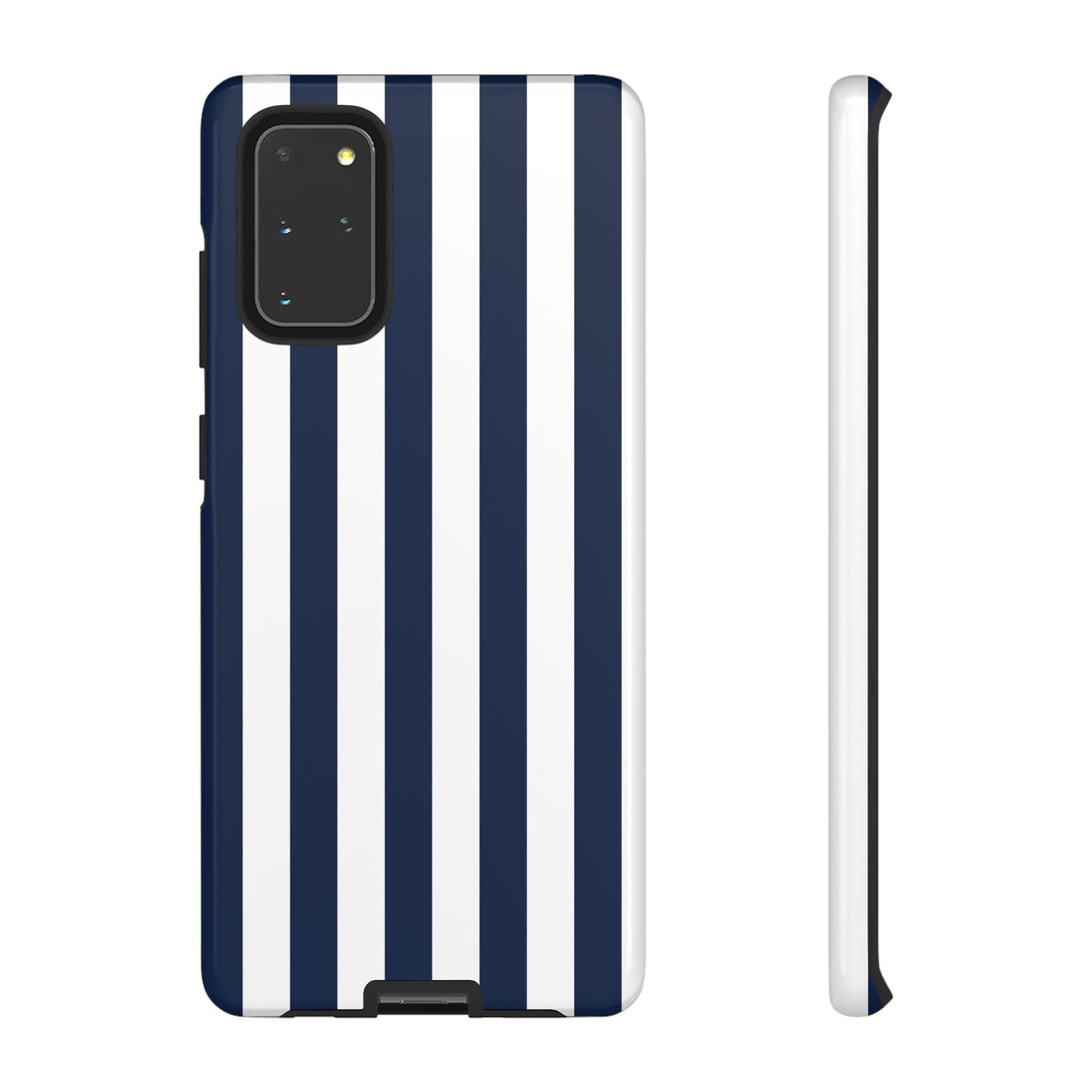 Samsung Galaxy S20+ / Glossy Phone Case - Simple Dark Blue & White Stripe Pattern Phone Case