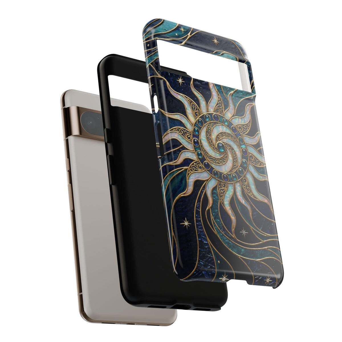 Elegant Teal & Gold Cosmic Sunburst Phone Case