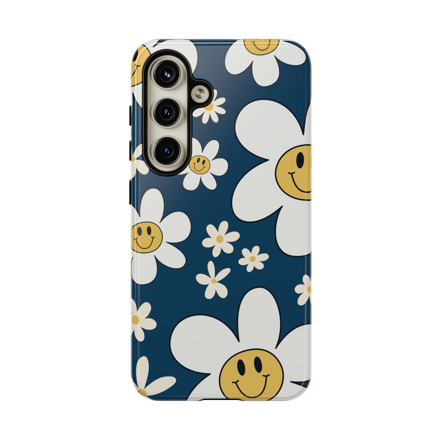 Fun Retro Daisy Pattern with Blue Background Phone Case - Blue Phone Case - Samsung Galaxy S24 / Glossy