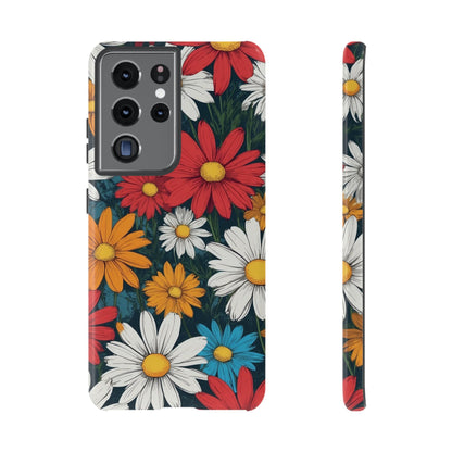 Samsung Galaxy S21 Ultra / Glossy Phone Case - Pop Art Daisies Illustration ’Red & Orange’ Phone Case
