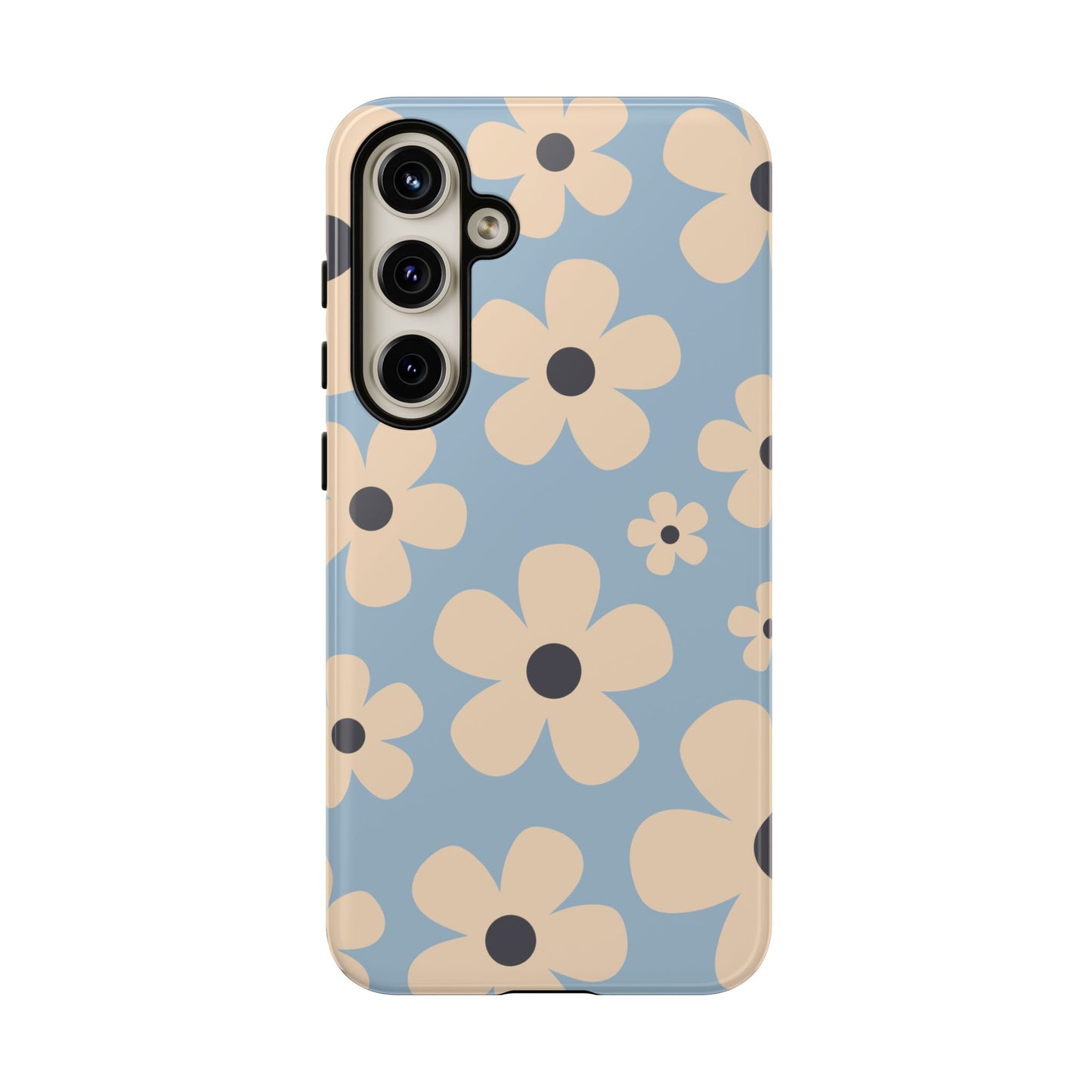 Samsung Galaxy S24 Plus / Glossy Phone Case - Cute Light Blue & Cream Daisy Pattern Phone Case
