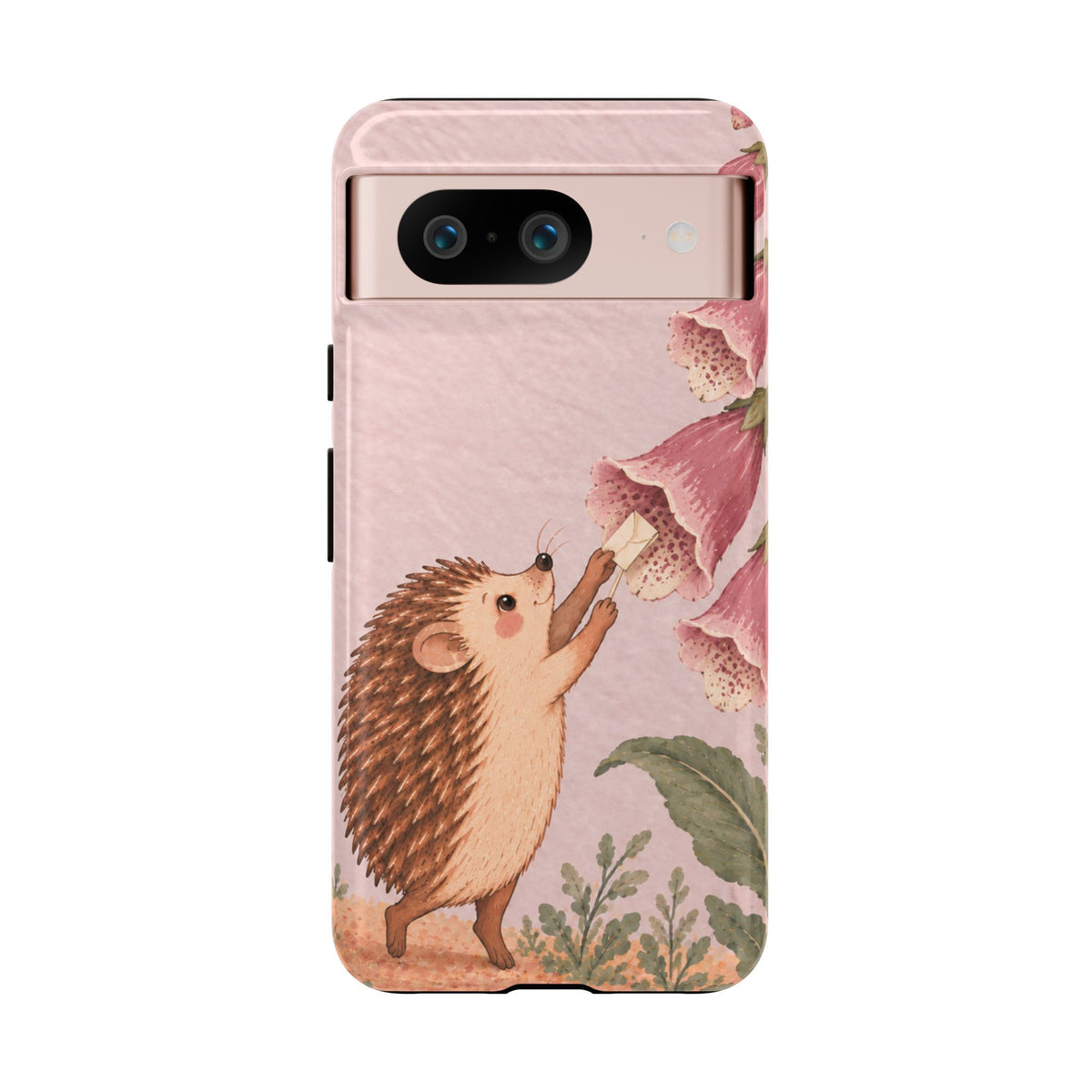 Whimsical Blush Pink Hedgehog and Foxglove Phone Case - Pink Phone Case - Google Pixel 8 / Glossy