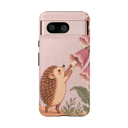 Whimsical Blush Pink Hedgehog and Foxglove Phone Case - Pink Phone Case - Google Pixel 8 / Glossy
