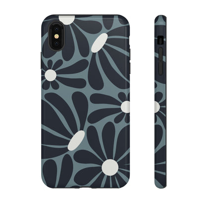 iPhone XS MAX / Glossy Phone Case - ’Retro Navy Blue & White Daisy Pattern’ Phone Case