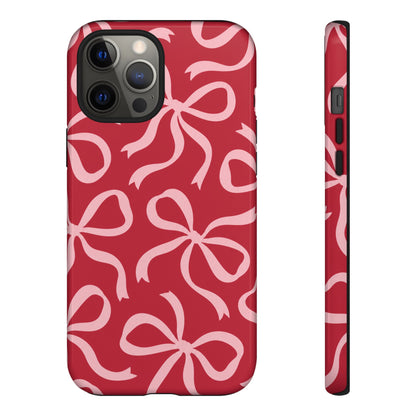 Bold Raspberry Red and Blush Pink Bow Pattern Phone Case