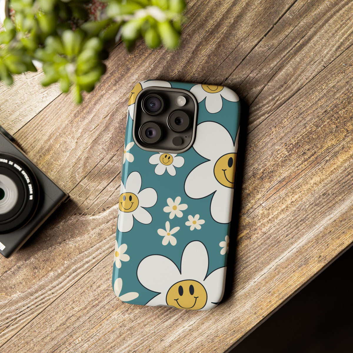 Fun Retro Daisy Pattern with Light Blue Background Phone Case - Blue Phone Case