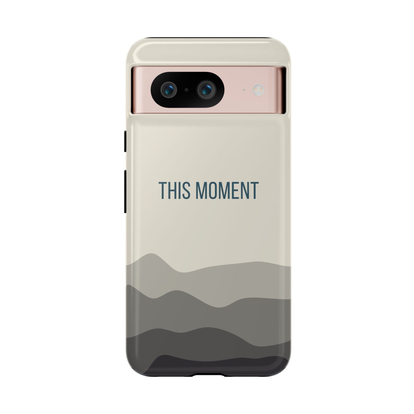 Google Pixel 8 / Glossy Phone Case - Minimalist Cream Waves ’This Moment’ Statement Phone Case