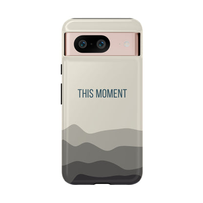 Google Pixel 8 / Glossy Phone Case - Minimalist Cream Waves ’This Moment’ Statement Phone Case