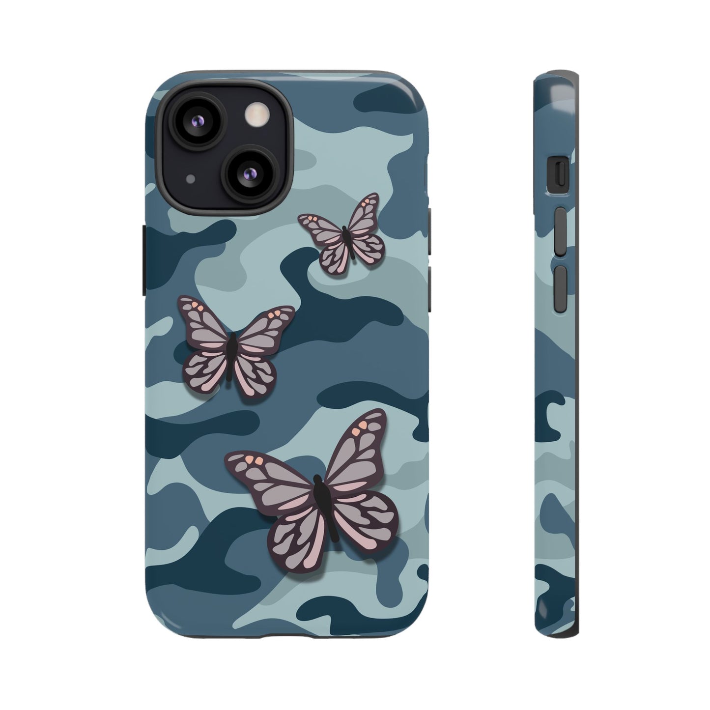 Dark Blue Butterfly Camo Phone Case - Blue Phone Case - iPhone 13 Mini / Glossy