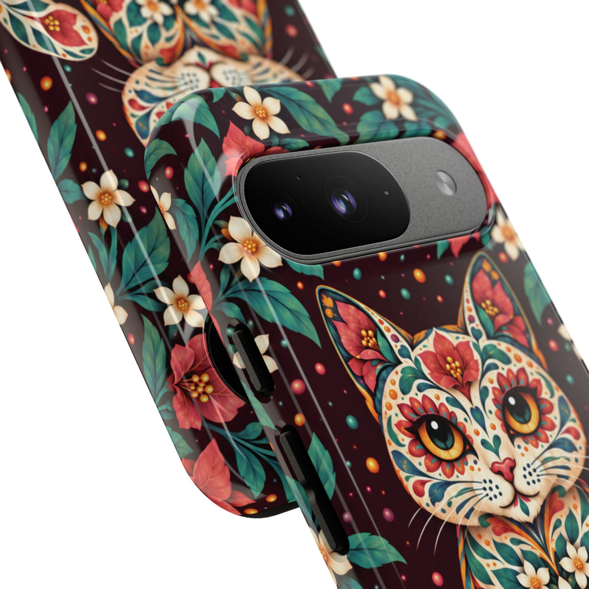 Vibrant Terracotta and Teal Calavera Cat Phone Case - Multicolor Phone Case