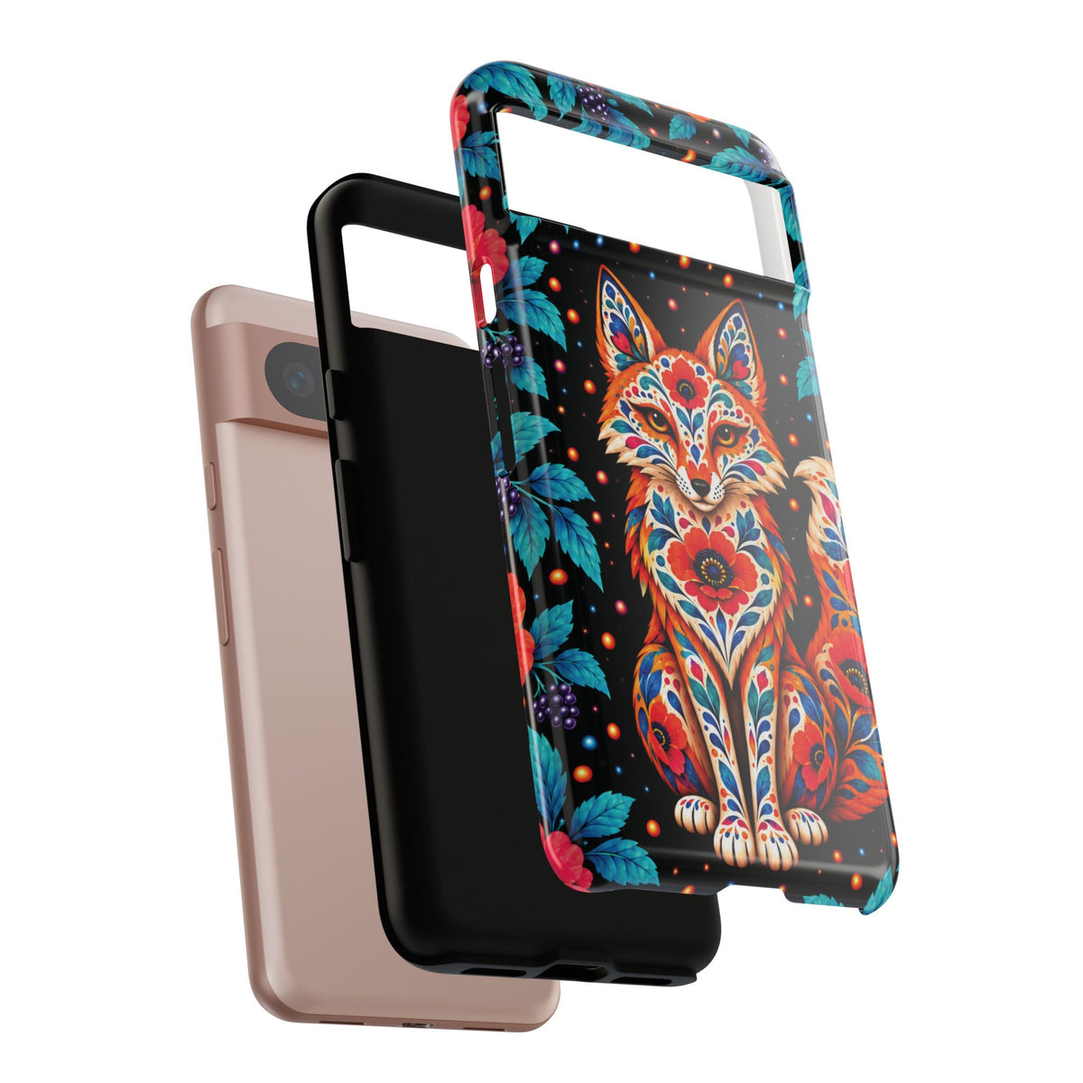 Vibrant Orange and Turquoise Calavera Fox Phone Case - Multicolor Phone Case