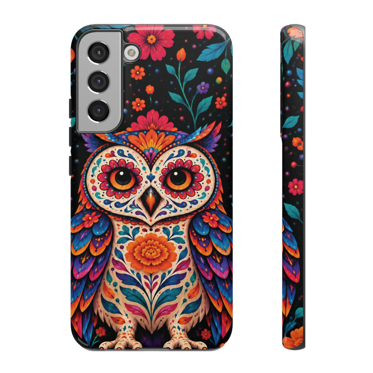 Vibrant Orange and Turquoise Calavera Owl Phone Case - Multicolor Phone Case - Samsung Galaxy S22 Plus / Glossy