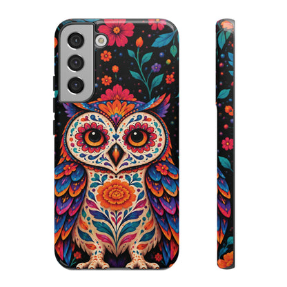 Vibrant Orange and Turquoise Calavera Owl Phone Case - Multicolor Phone Case - Samsung Galaxy S22 Plus / Glossy