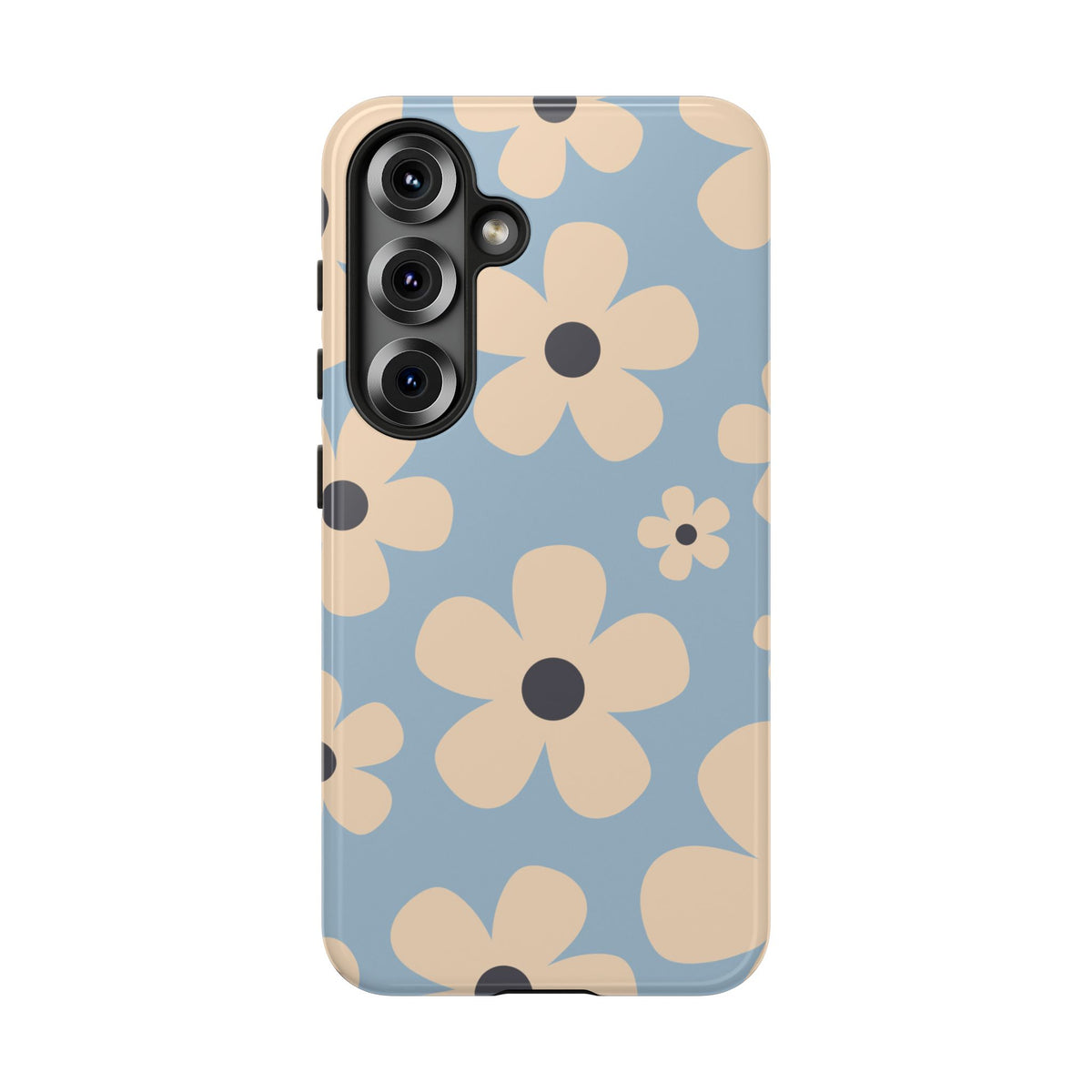Cute Light Blue & Cream Daisy Pattern Phone Case - Blue Phone Case - Samsung Galaxy S25 / Glossy