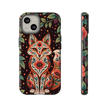 Vibrant Terracotta and Teal Calavera Fox Phone Case - Multicolor Phone Case - iPhone 14 / Glossy