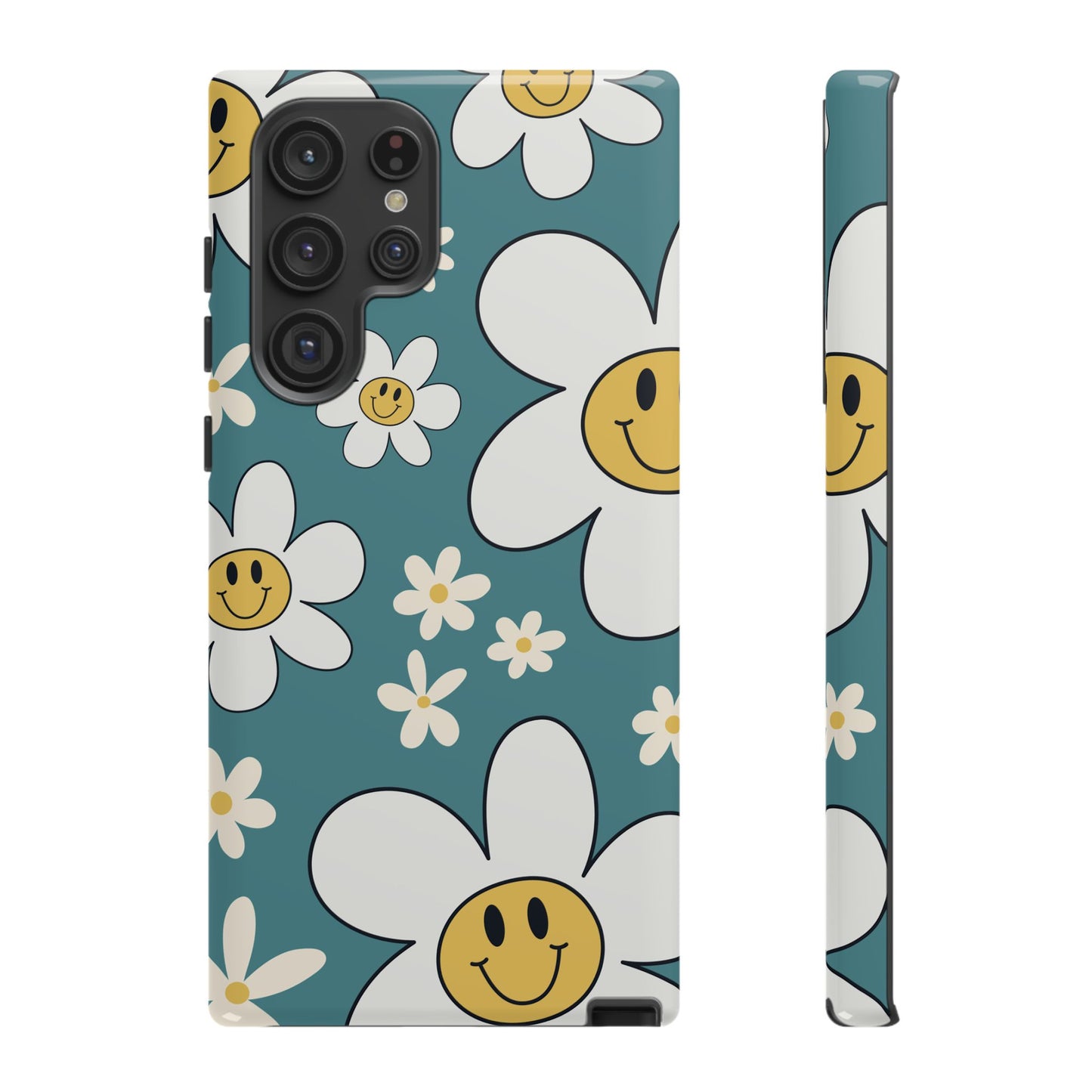 Fun Retro Daisy Pattern with Light Blue Background Phone Case - Blue Phone Case - Samsung Galaxy S22 Ultra / Glossy