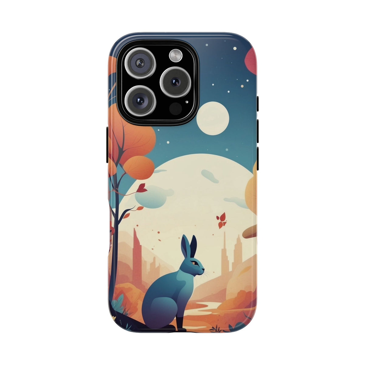 Stylised Blue Hare Design Phone Case - Multicolor Phone Case - iPhone 16 Pro / Glossy