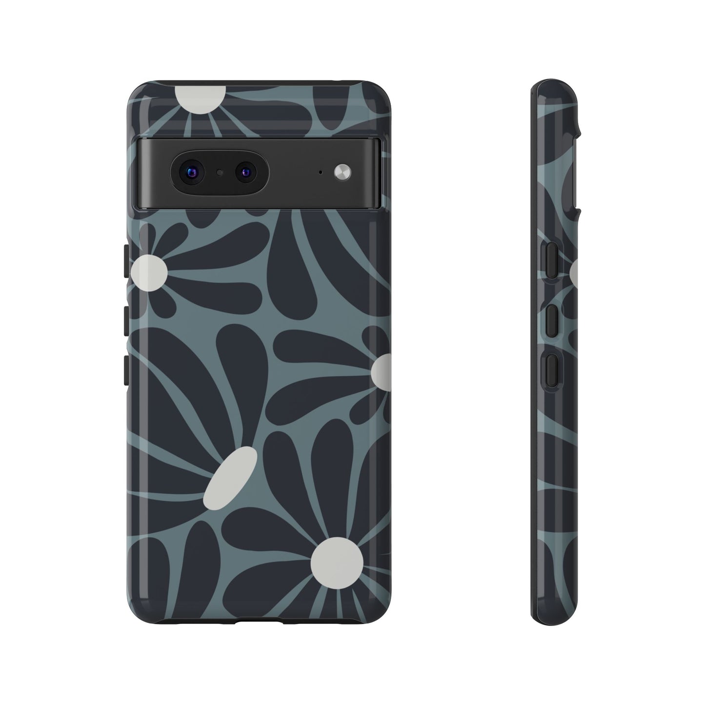 Google Pixel 7 / Glossy Phone Case - ’Retro Navy Blue & White Daisy Pattern’ Phone Case