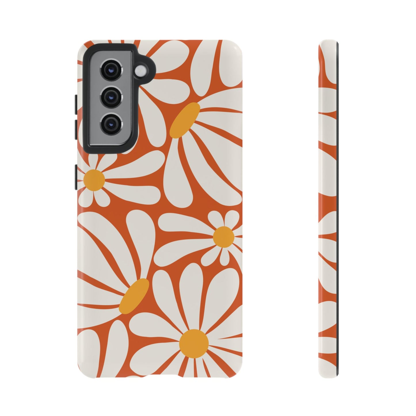 Retro Orange Daisy Pattern Phone Case - Orange Phone Case - Samsung Galaxy S21 / Glossy