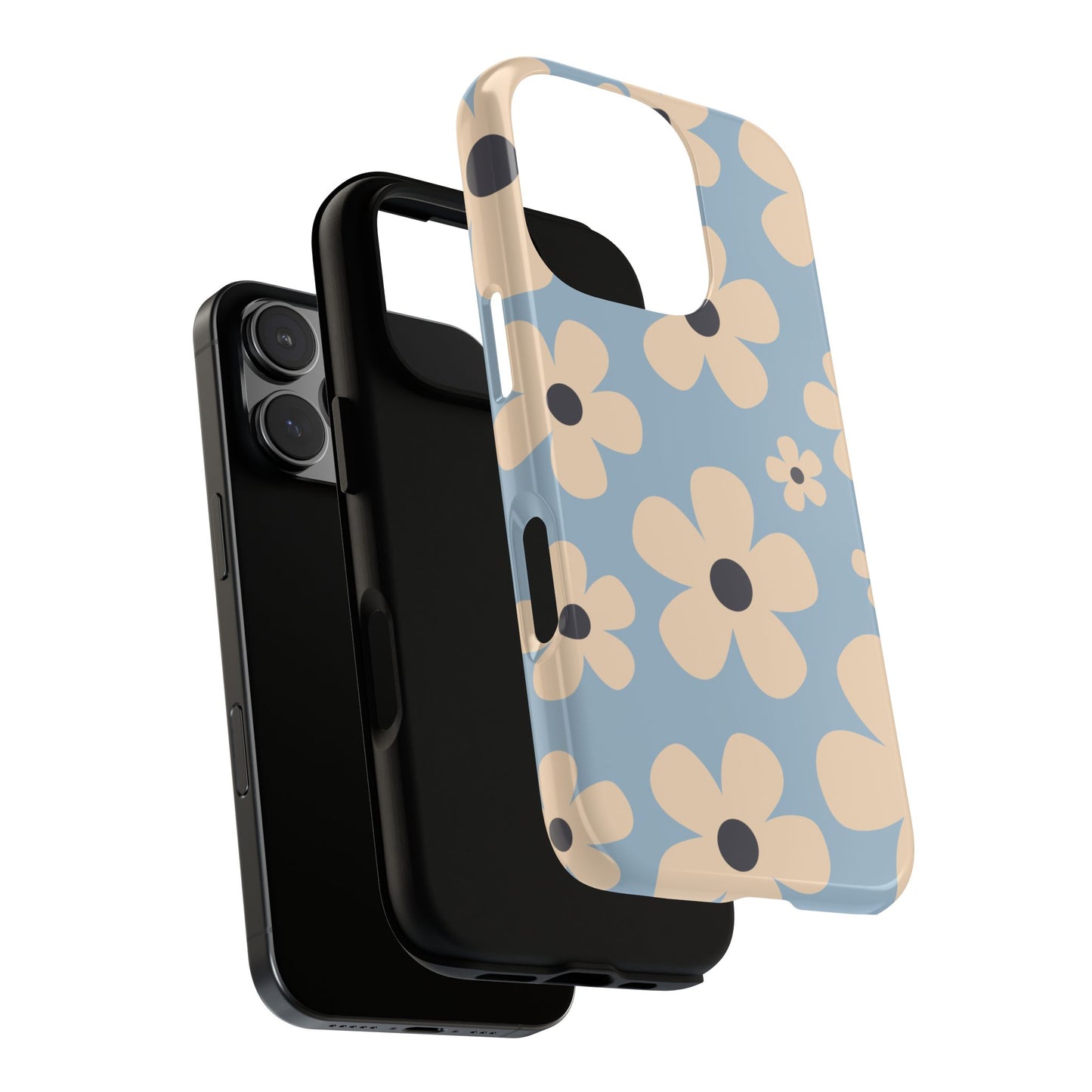 Phone Case - Cute Light Blue & Cream Daisy Pattern Phone Case