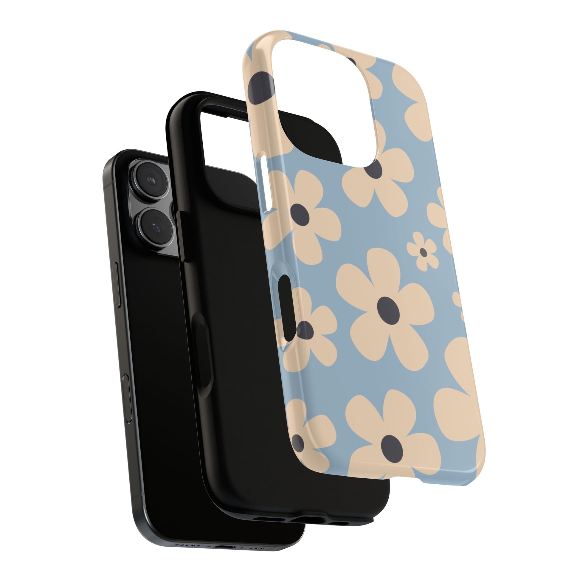 Phone Case - Cute Light Blue & Cream Daisy Pattern Phone Case