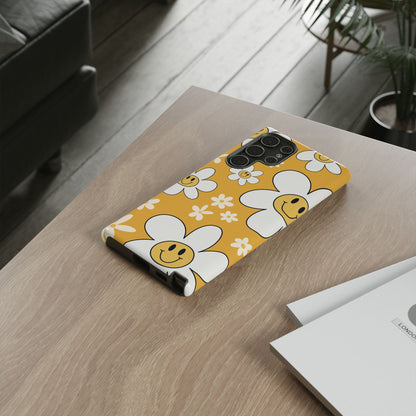 Fun Retro Daisy Pattern with Yellow Background Phone Case - Yellow Phone Case