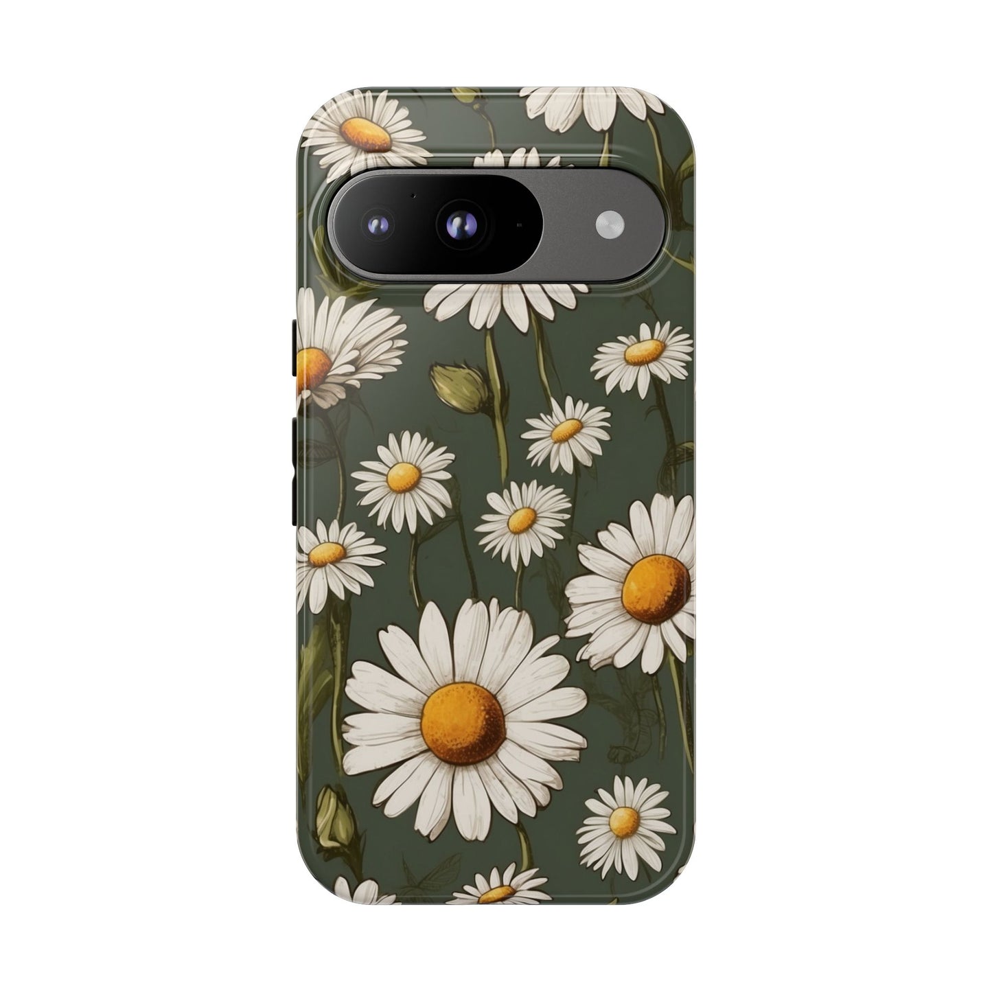 Google Pixel 9 / Glossy Phone Case - Boho Chic Daisies Floral Pattern ’White & Green’ Phone Case