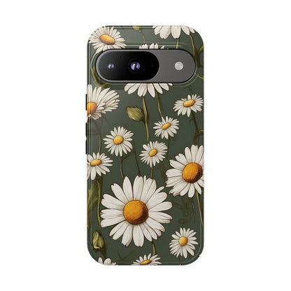 Google Pixel 9 / Glossy Phone Case - Boho Chic Daisies Floral Pattern ’White & Green’ Phone Case