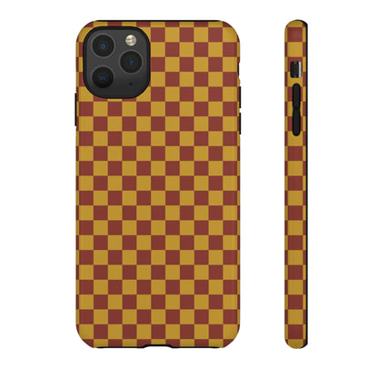 iPhone 11 Pro Max / Glossy Phone Case - Trendy Mustard & Burgandy Small Checked Pattern Phone Case