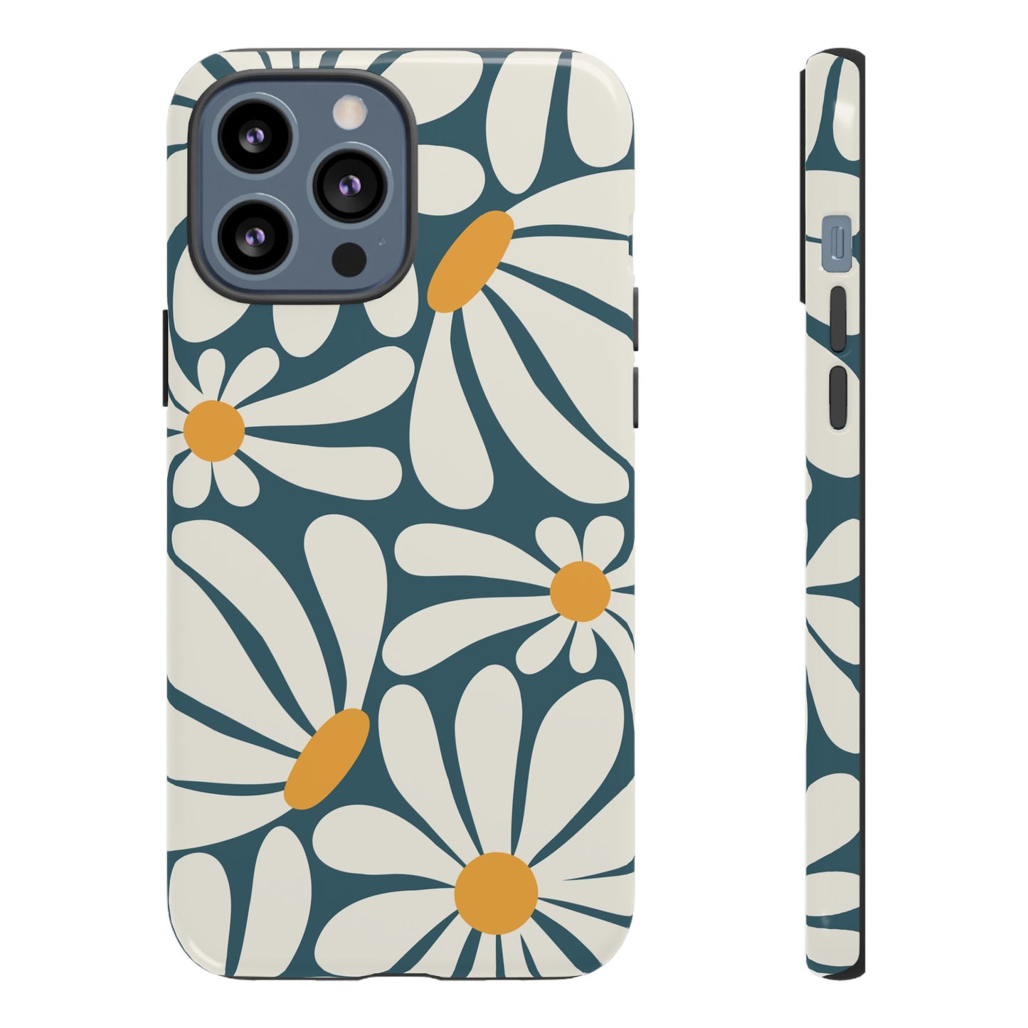 iPhone 13 Pro Max / Glossy Phone Case - Retro Blue Daisy Pattern Phone Case