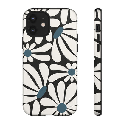Retro Black Daisy Pattern Phone Case - Black Phone Case - iPhone 12 / Glossy