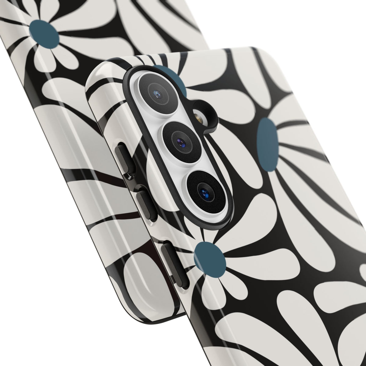 Retro Black Daisy Pattern Phone Case - Black Phone Case