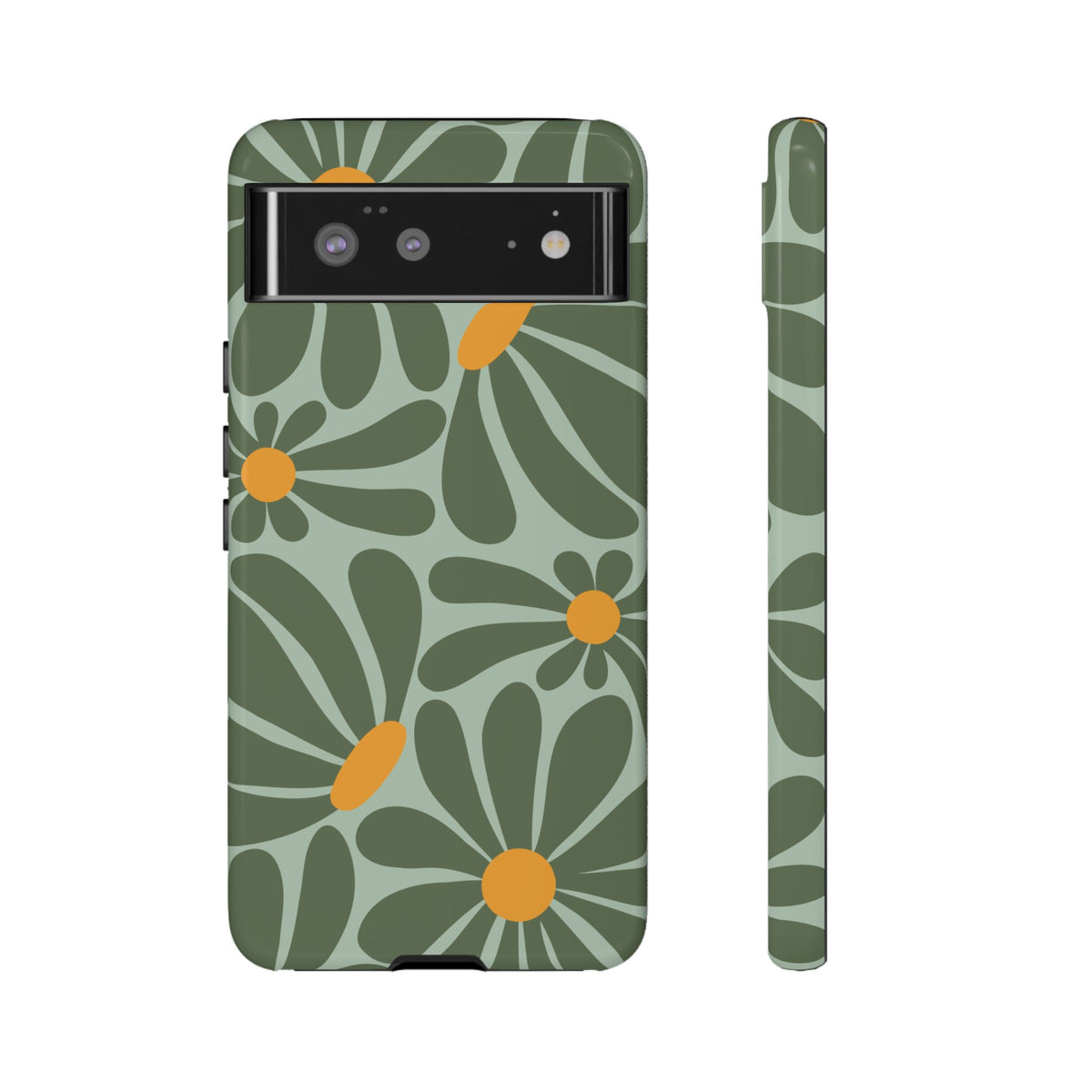 Retro Green Daisy Pattern Phone Case - Green Phone Case - Google Pixel 6 / Glossy