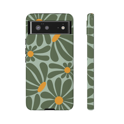 Retro Green Daisy Pattern Phone Case - Green Phone Case - Google Pixel 6 / Glossy