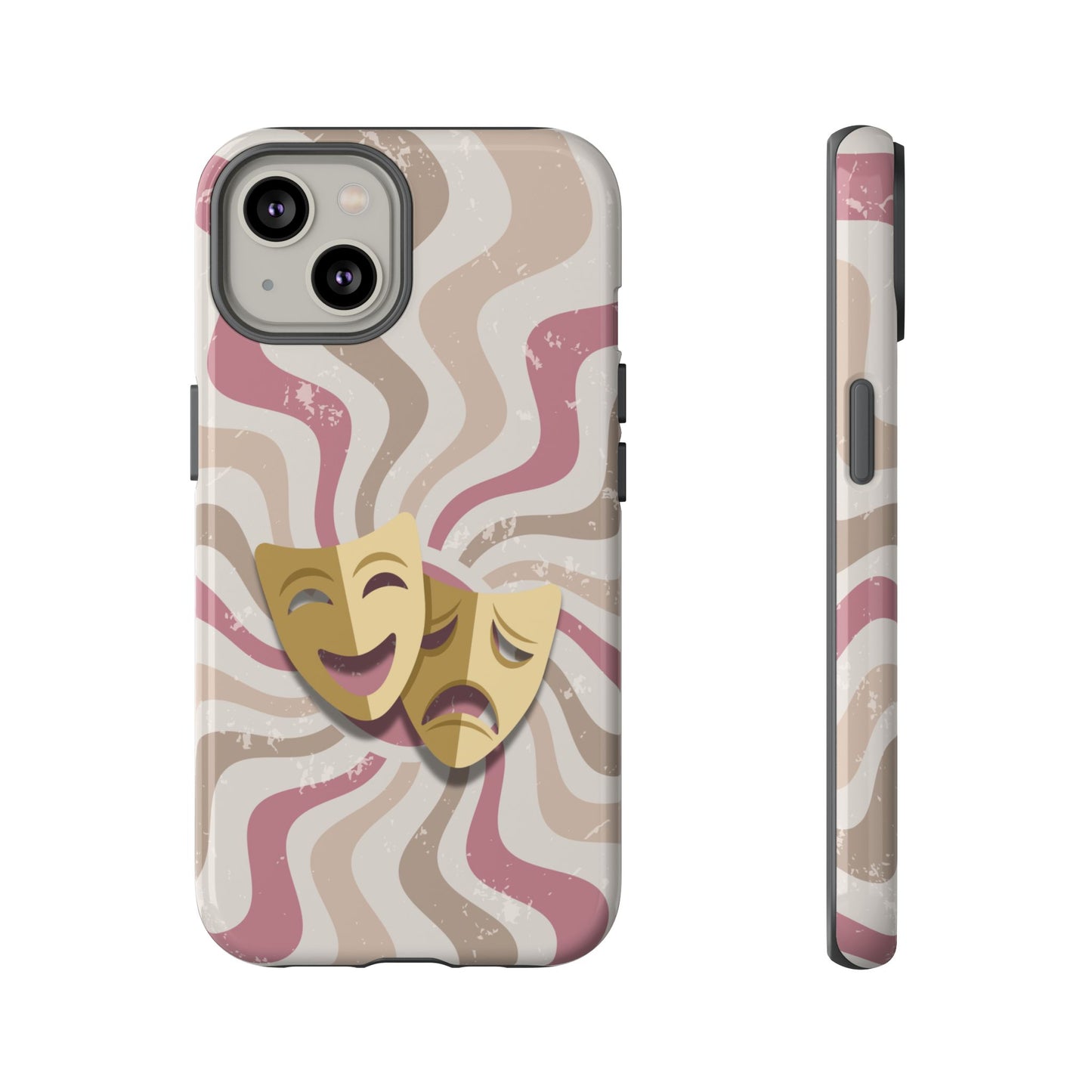 Comedy & Tragedy Masks – Pink Minimal Retro Wave Phone Case - Pink Phone Case - iPhone 14 / Glossy