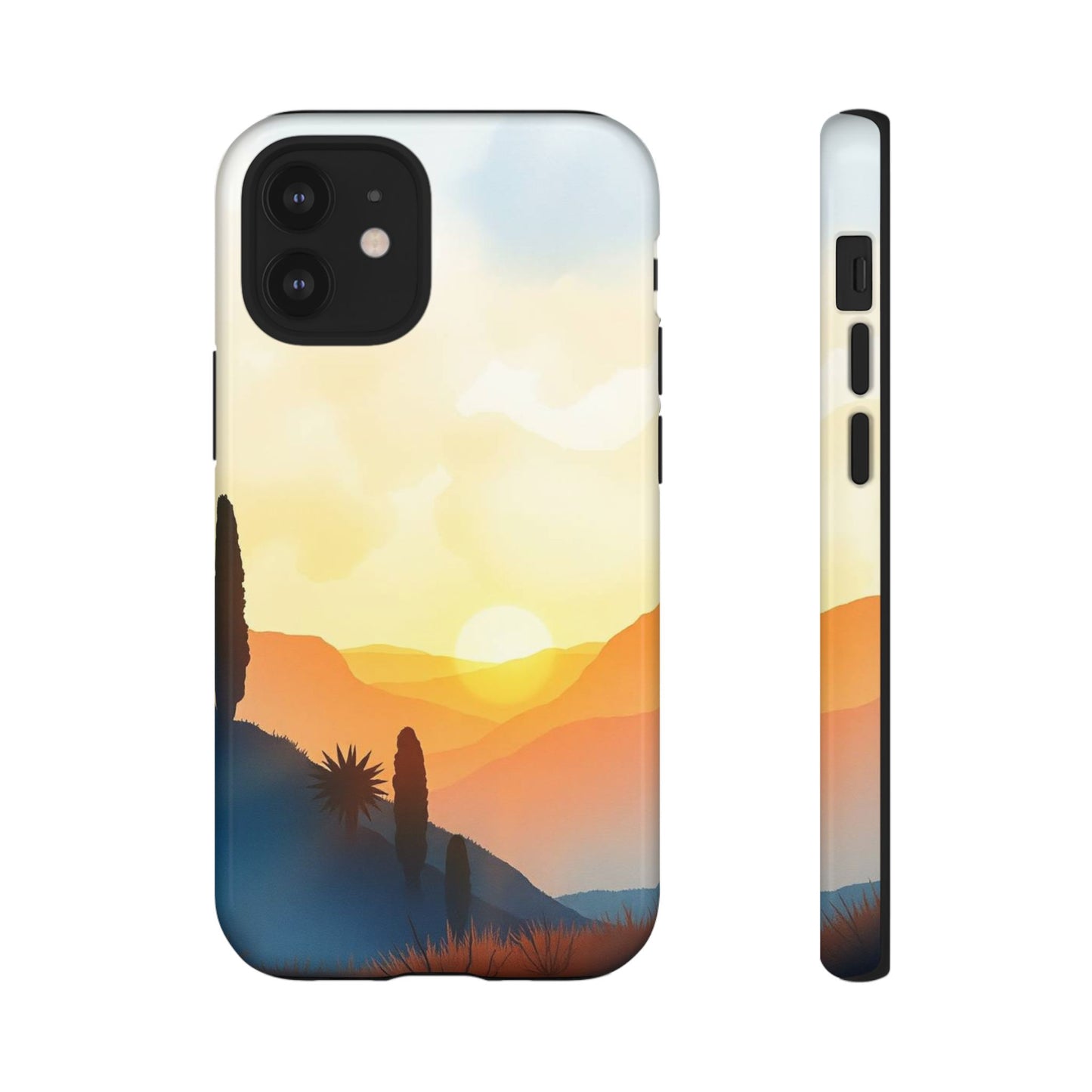 iPhone 12 Mini / Glossy Phone Case - Watercolour Sunset Design Phone Case