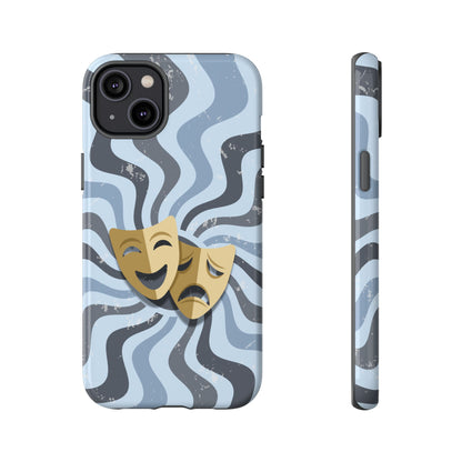 Comedy & Tragedy Masks – Blue Minimal Retro Wave Phone Case - Blue Phone Case - iPhone 14 Plus / Glossy