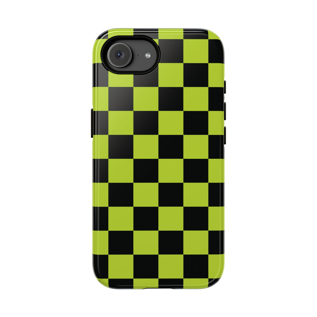 Trendy Neon Lime Green & Black Checked Pattern Phone Case - Green Phone Case - iPhone 17e / Glossy