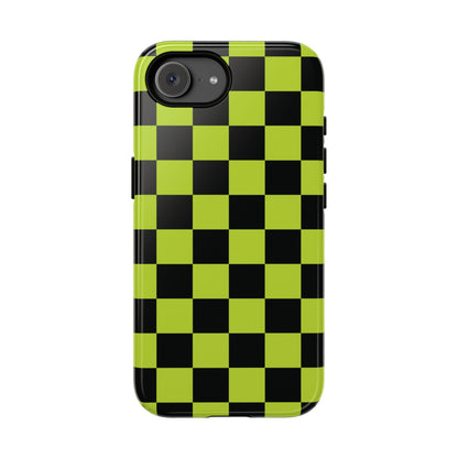 Trendy Neon Lime Green & Black Checked Pattern Phone Case - Green Phone Case - iPhone 17e / Glossy