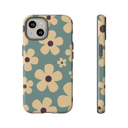 iPhone 14 / Glossy Phone Case - Cute Blue & Cream Daisy Pattern Phone Case
