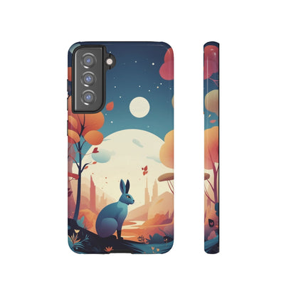 Samsung Galaxy S21 FE / Glossy Phone Case - Stylised Blue Hare Design Phone Case