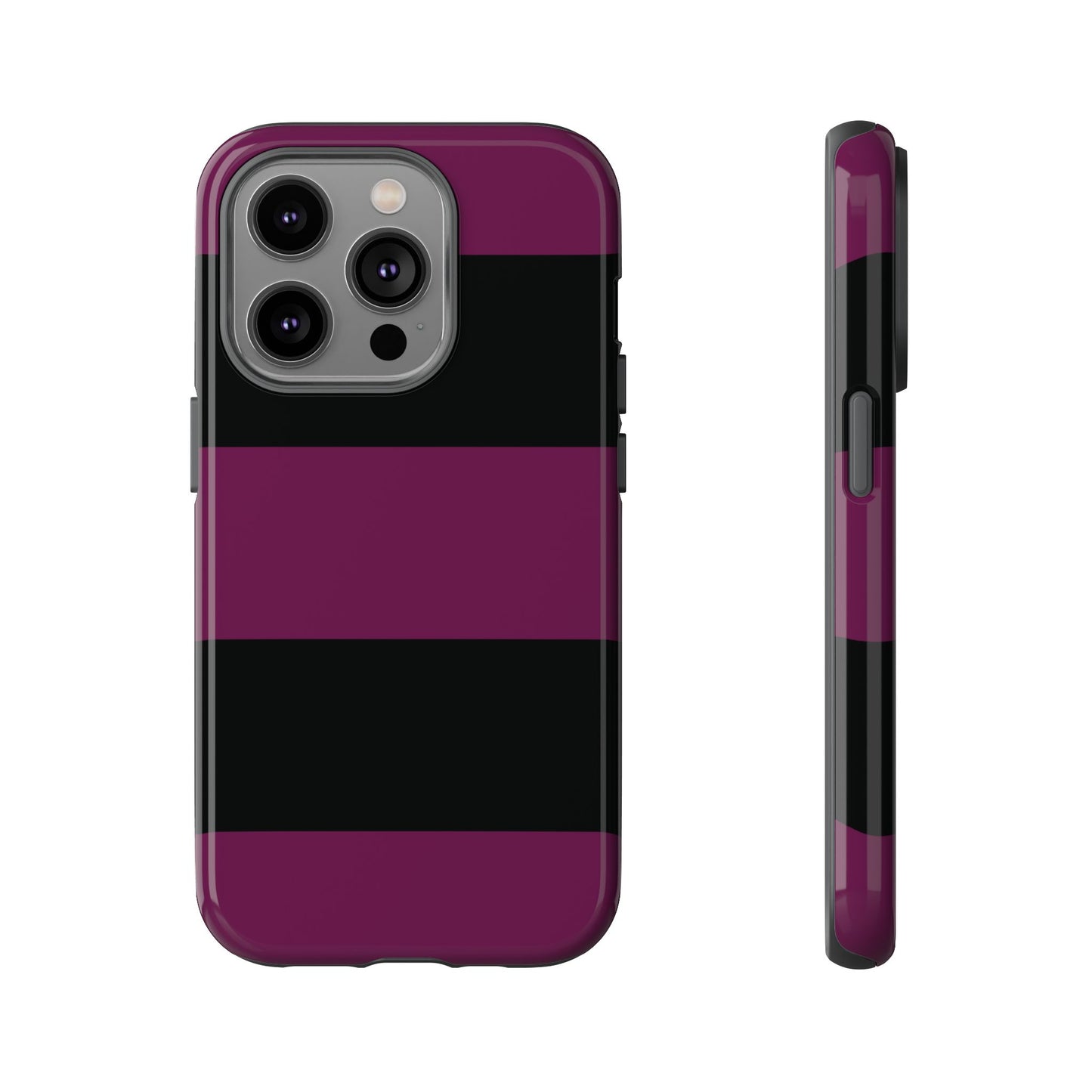 iPhone 14 Pro / Glossy Phone Case - Purple & Black Horizontal Stripe Pattern Phone Case