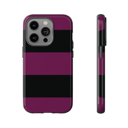 iPhone 14 Pro / Glossy Phone Case - Purple & Black Horizontal Stripe Pattern Phone Case