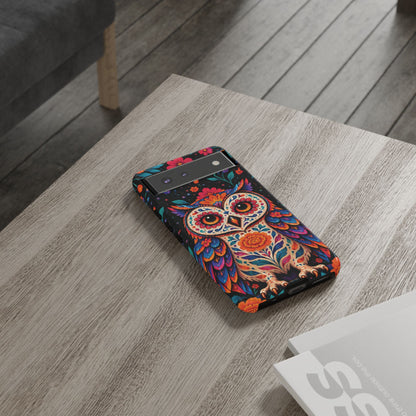 Vibrant Orange and Turquoise Calavera Owl Phone Case - Multicolor Phone Case