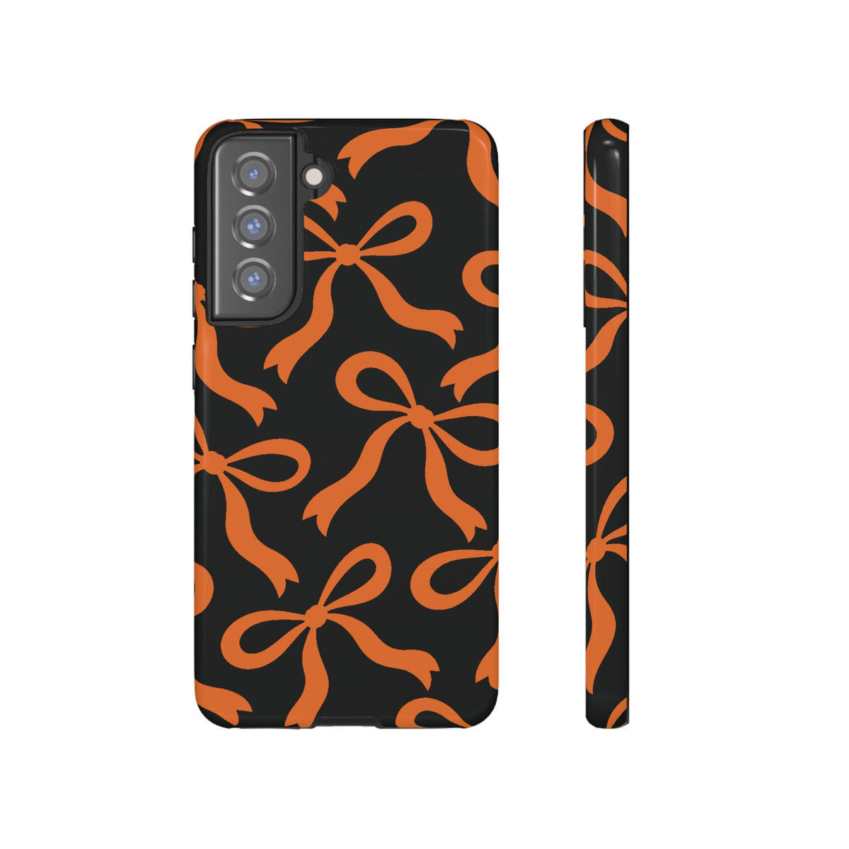 Bold Black and Burnt Orange Bow Pattern Phone Case - Black Phone Case - Samsung Galaxy S21 FE / Glossy