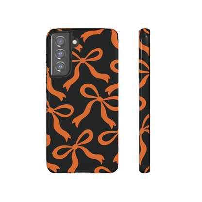Bold Black and Burnt Orange Bow Pattern Phone Case - Black Phone Case - Samsung Galaxy S21 FE / Glossy