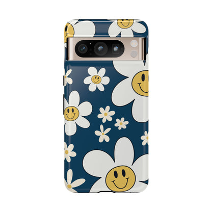 Fun Retro Daisy Pattern with Blue Background Phone Case - Blue Phone Case - Google Pixel 8 Pro / Glossy